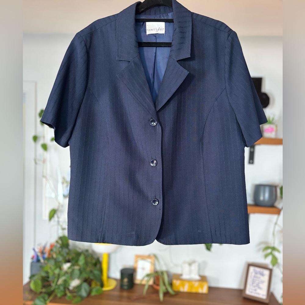 Vanity Fair- Navy Blue Women's Short Sleeve Blazer Shirt